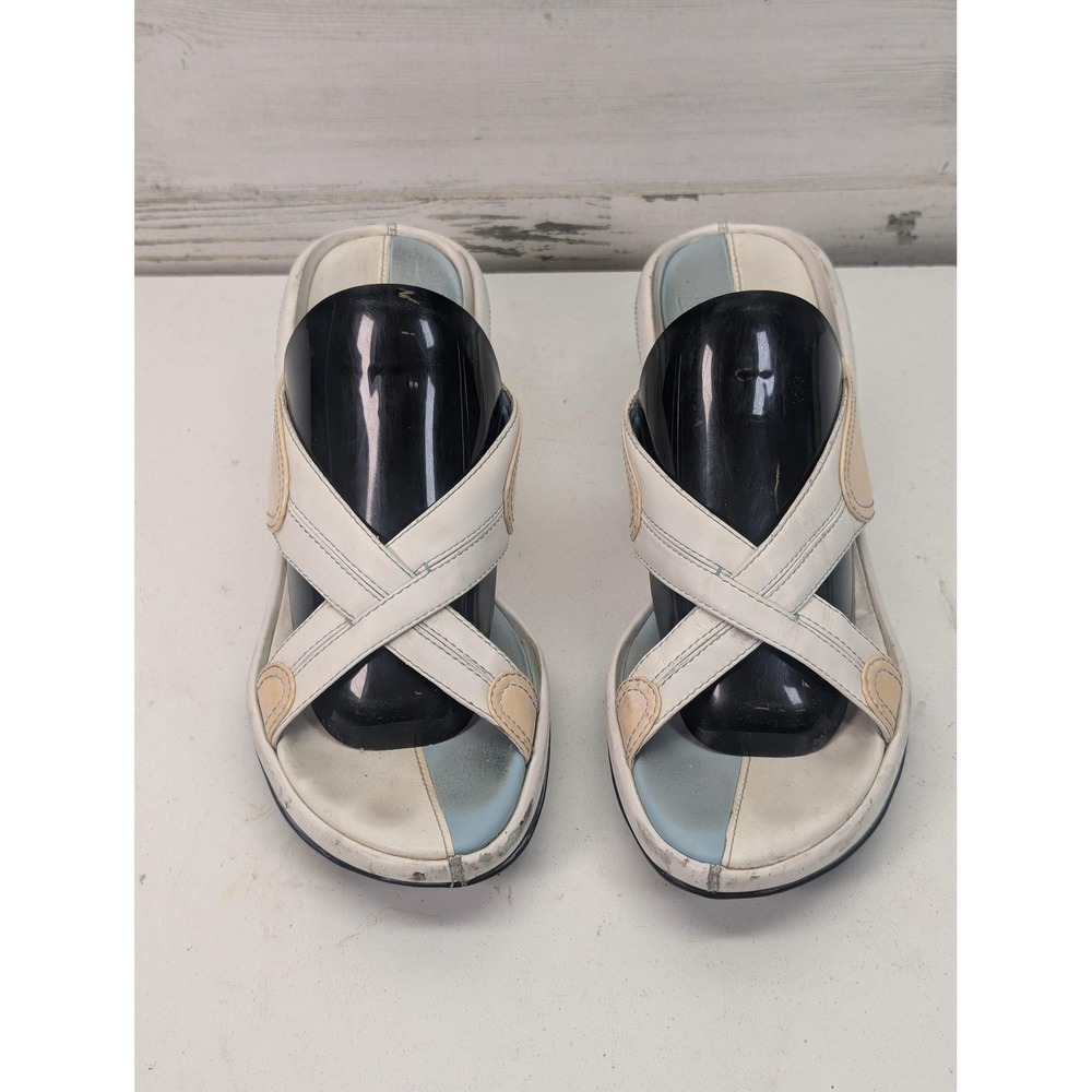 Slide Sandals Womens Size 8 White Leather Crisscross Comfort‎ Colorblock Casual